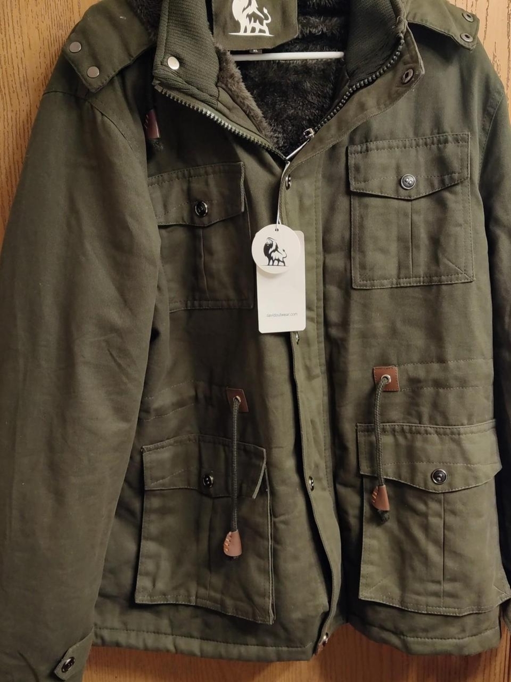 Men's Olive Military Field Jacket with Faux-Fur Liner by Unknown Brand